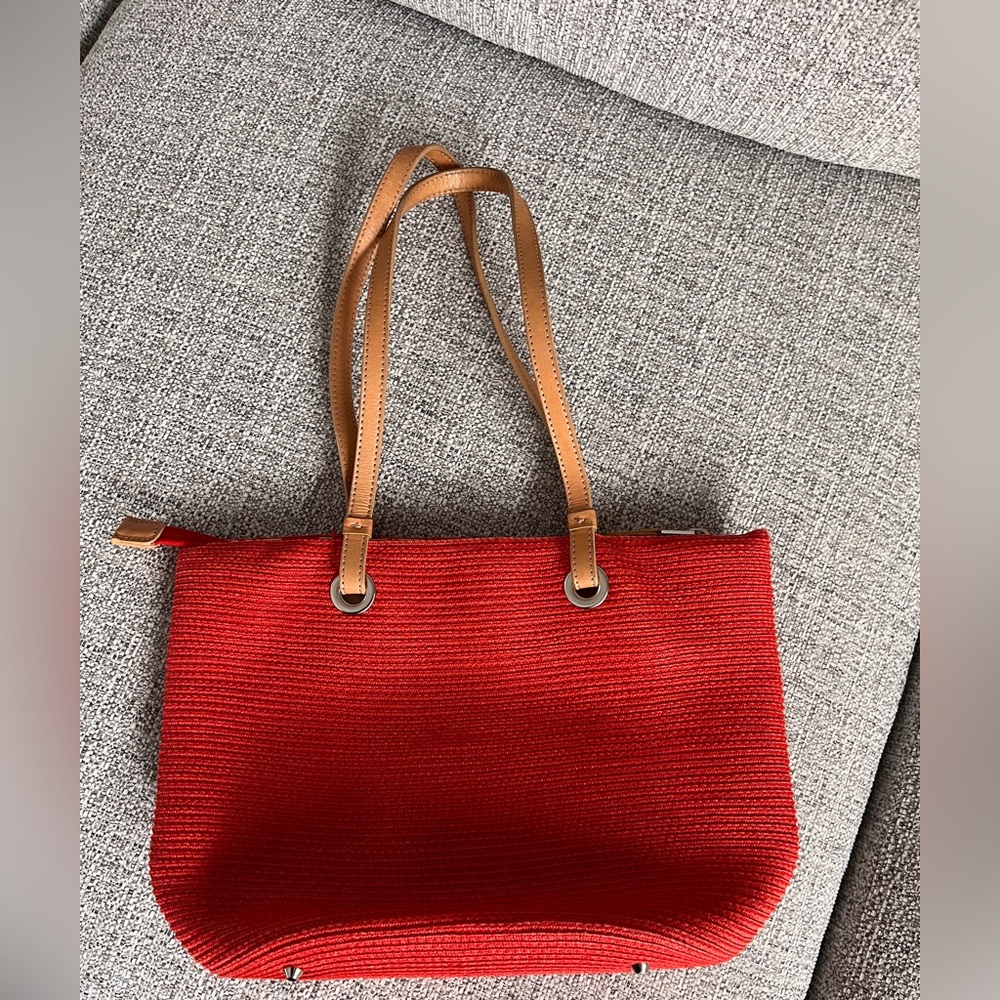 Red Tote Bag with Tan Straps from Talbots